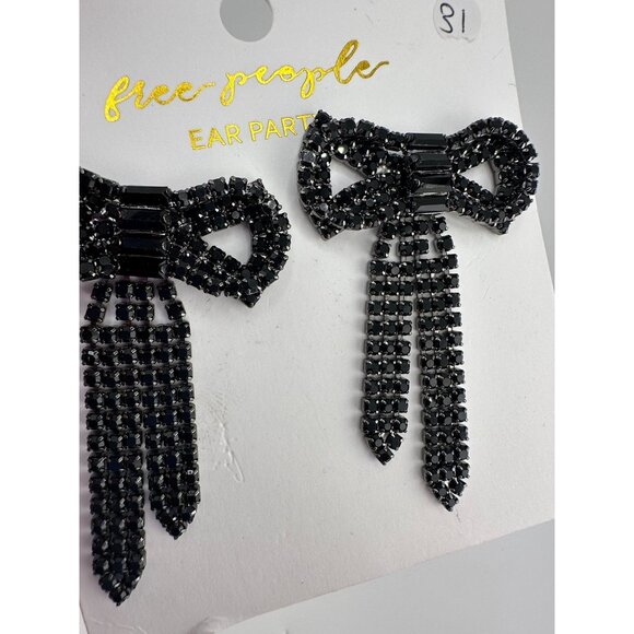 Free People Ear Party Bow Earrings Black Beaded Statement Jewelry - Picture 5 of 7